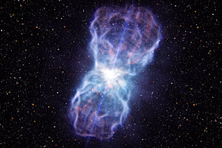 Quasars are very bright objects powered by huge Black Holes.